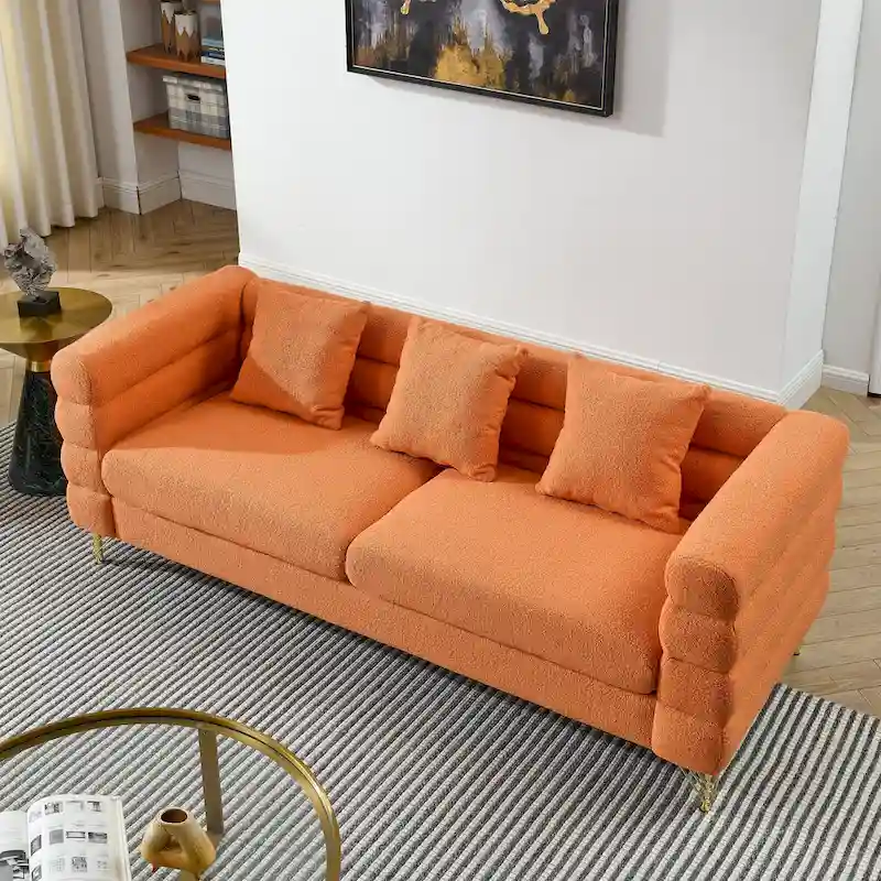 White Teddy / Black / Orange / Green Art Deco Streamline 3-Seater Sofa