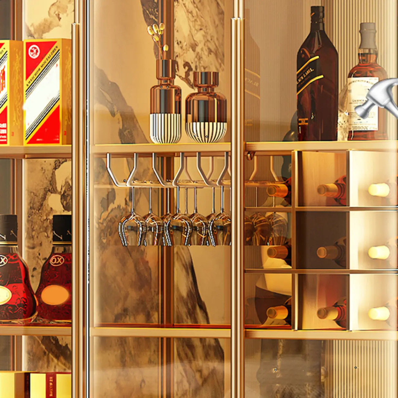 Luxury Multi-Layer Tan Glass Curio Cabinet with Light