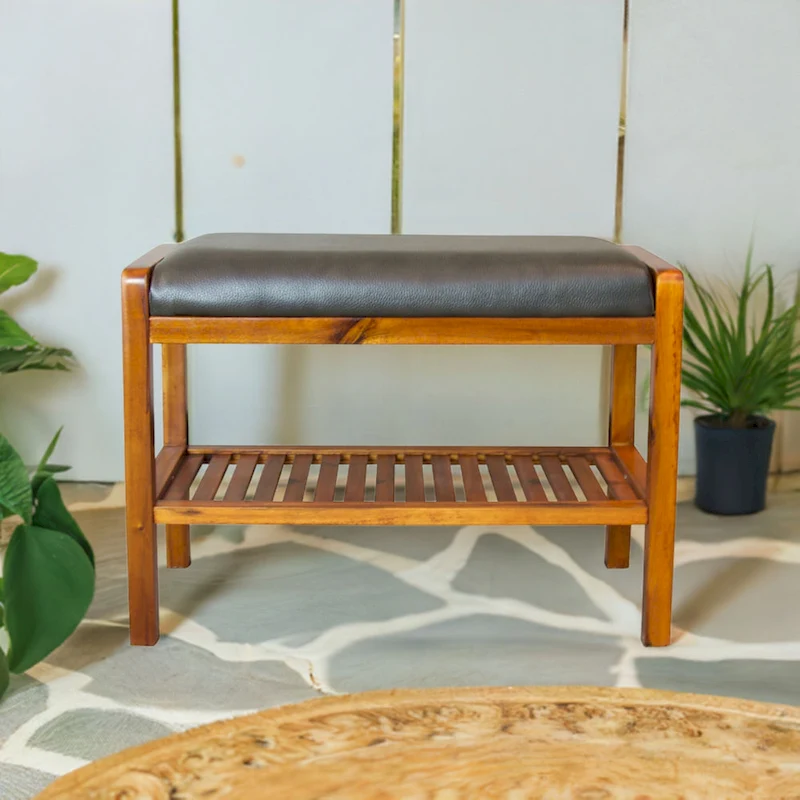 Solid Acacia Wood Padded Bench