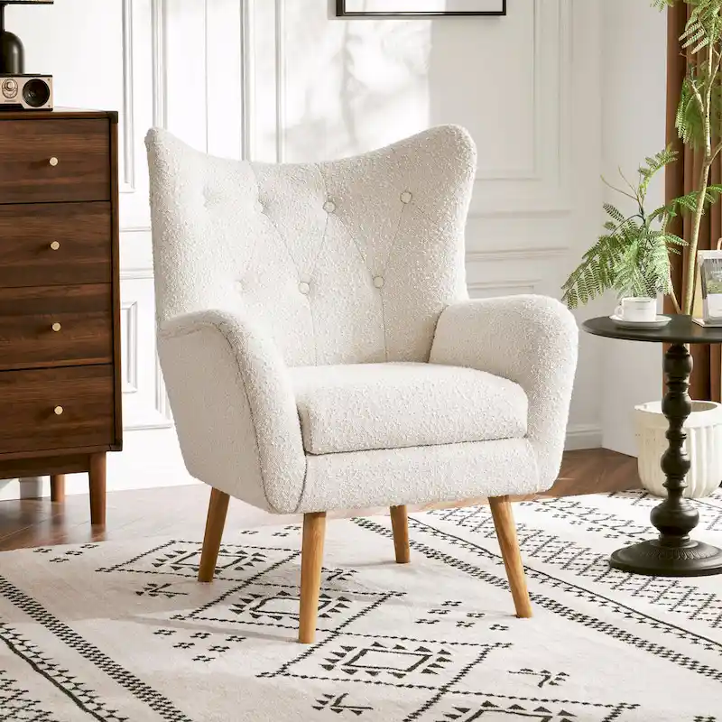 Almond Boucle Wingback Club Chair, Single Seat