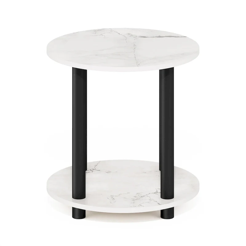 2-Tier Round End Table, Marble White