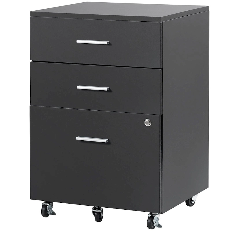3-Drawer Locking Filing Cabinet with 5 Swivel Wheels and Adjustable File Hangers