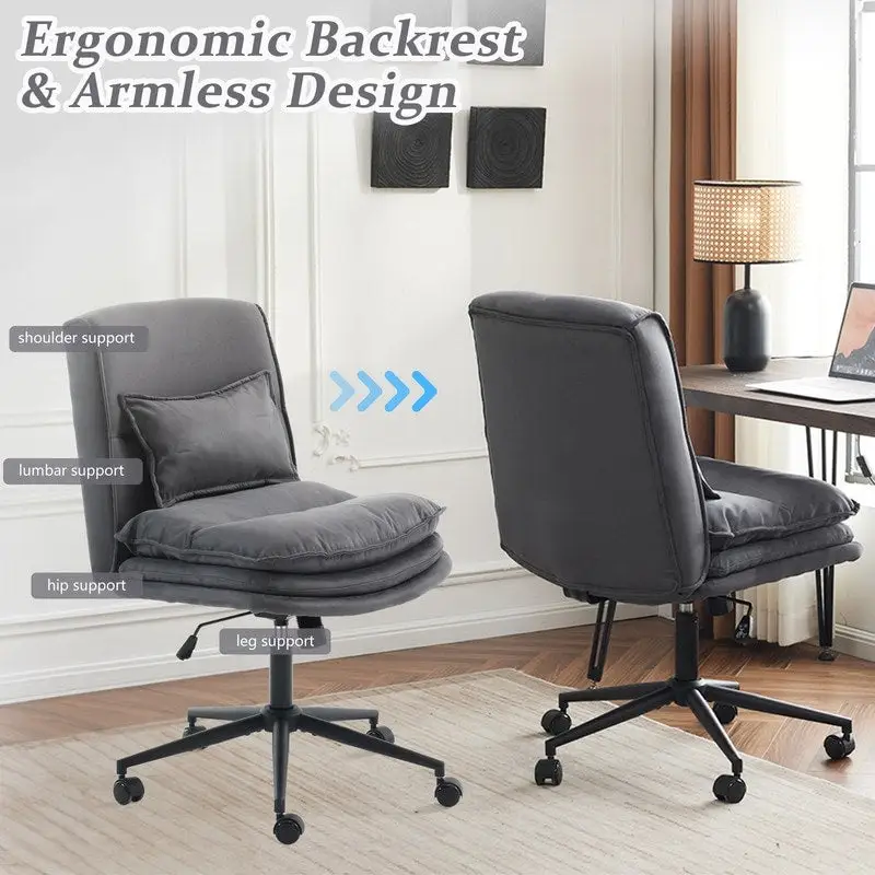 Upholstered Armless Polyester Fiber Task Office Chair With Wheels