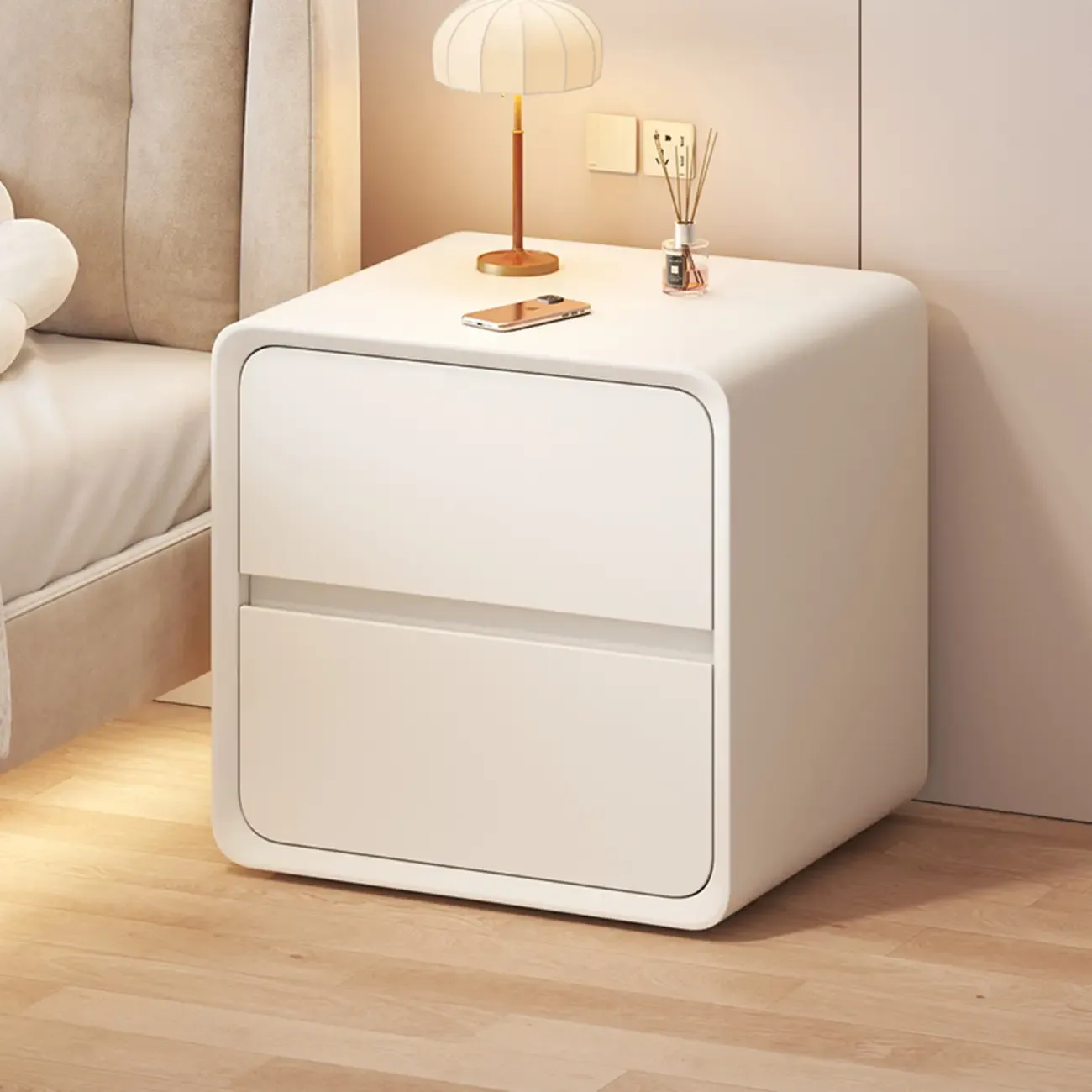Modern Cream Finish Nightstand with Storage Drawers