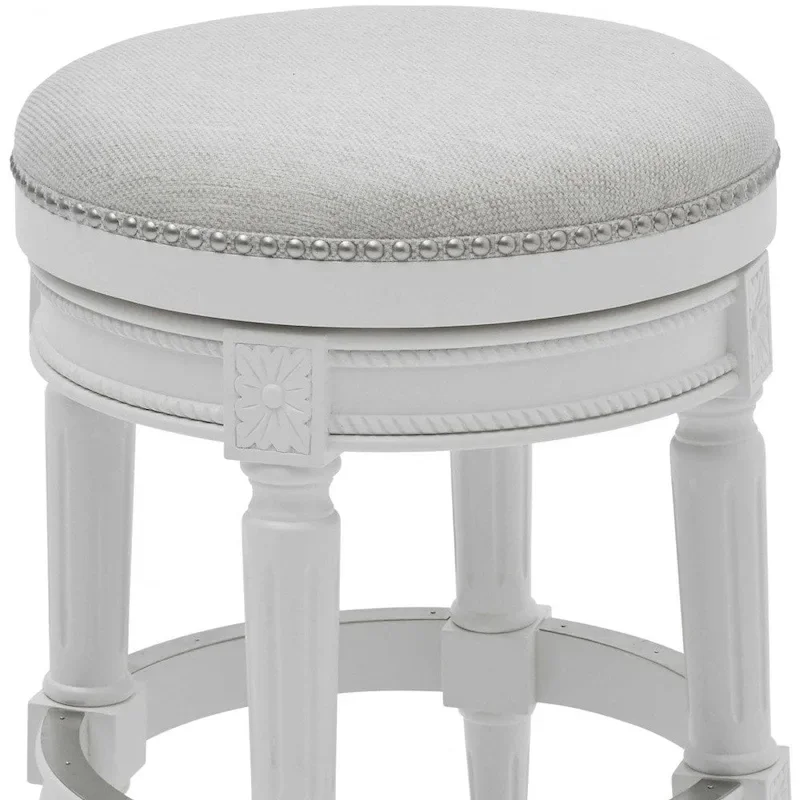 HomeRoots 26 White Solid Wood and Fabric Backless Counter Height Swivel Bar Chair