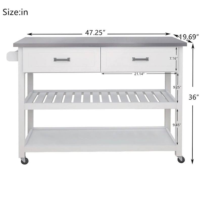 Merax Stainless Steel Table Top White Kicthen Cart With Two Drawers