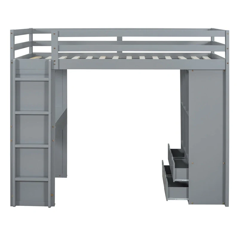 Merax Loft Bed with large shelves, writing desk and LED Light