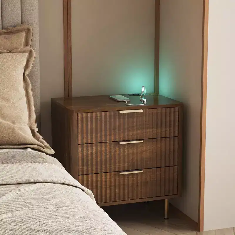 TUYOHW Smart Nightstand with Voice-Controlled Night Light & Charging Station,Bedside Table with 3 Drawers,End Table for Bedroom,Living Room
