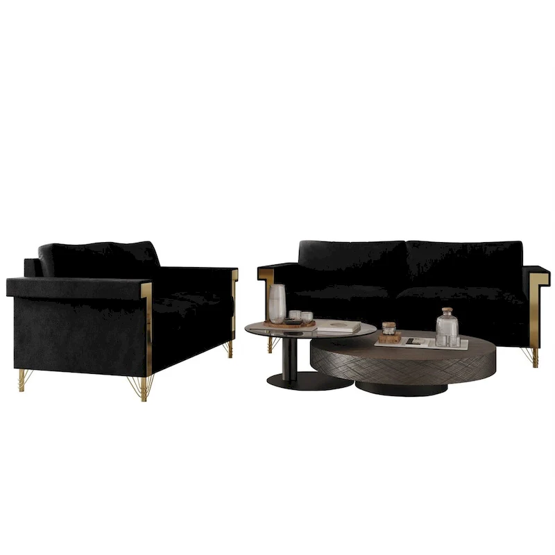 Glam Velvet Upholstered 2-Piece Living Room Set