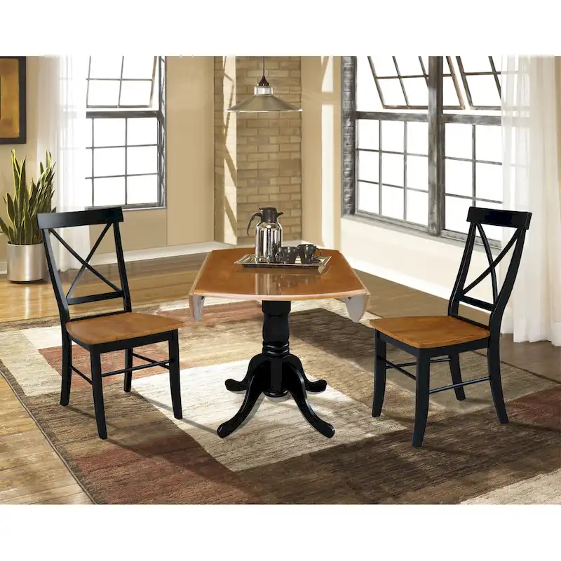 42 Solid Wood Dual Drop Leaf Table With 2 X-Back Chairs - 3 Piece Set