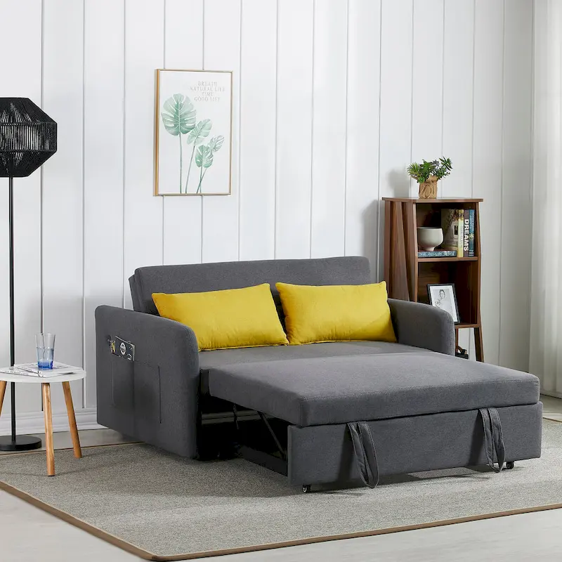 Grey / White / Black Convertible Sofa Bed with USB Port – Seats 2