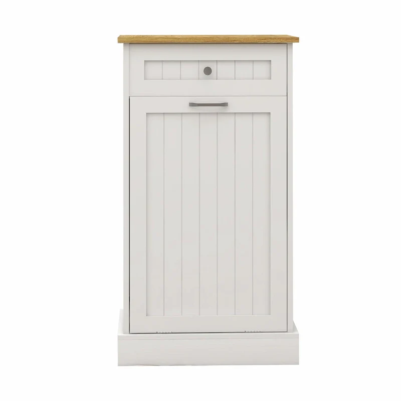 White Tilt-Out Trash Cabinet with Drawer - Single Compartment for Kitchen