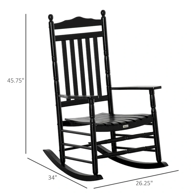 Outsunny Traditional Wooden High-Back Rocking Chair for Porch,Outdoor