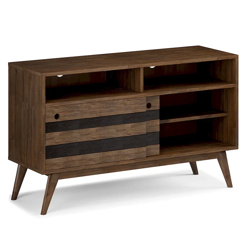 Wyndenhall Wright SOLID ACACIA WOOD 54 inch Wide Mid Century Design TV Media Stand in Rustic Natural Aged Brown