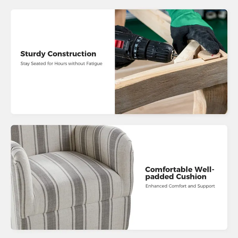 Pancy Traditional Swivel Armchair with Jacobean Strip Pattern by