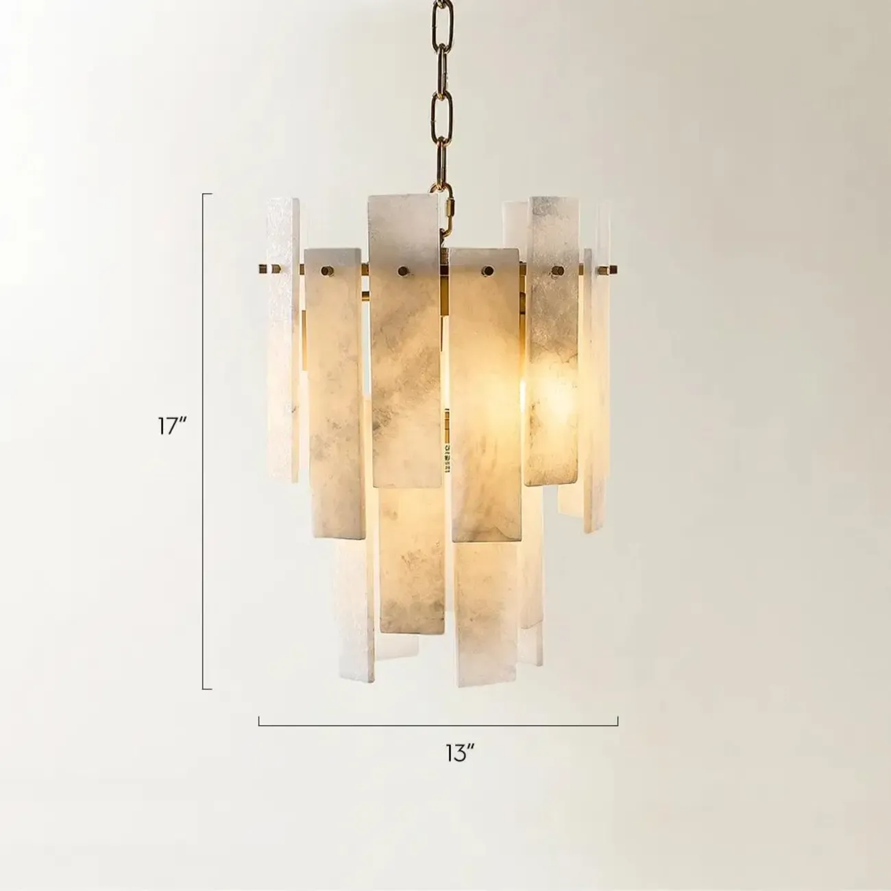 Natural Alabaster Chandelier with Gold Frame