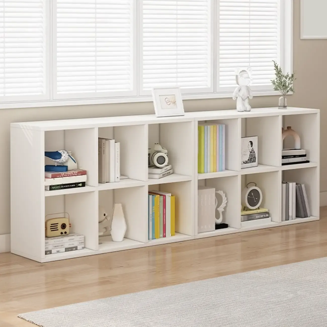 Minimalist White/ Natural Finish Wood Low Cube Bookcase