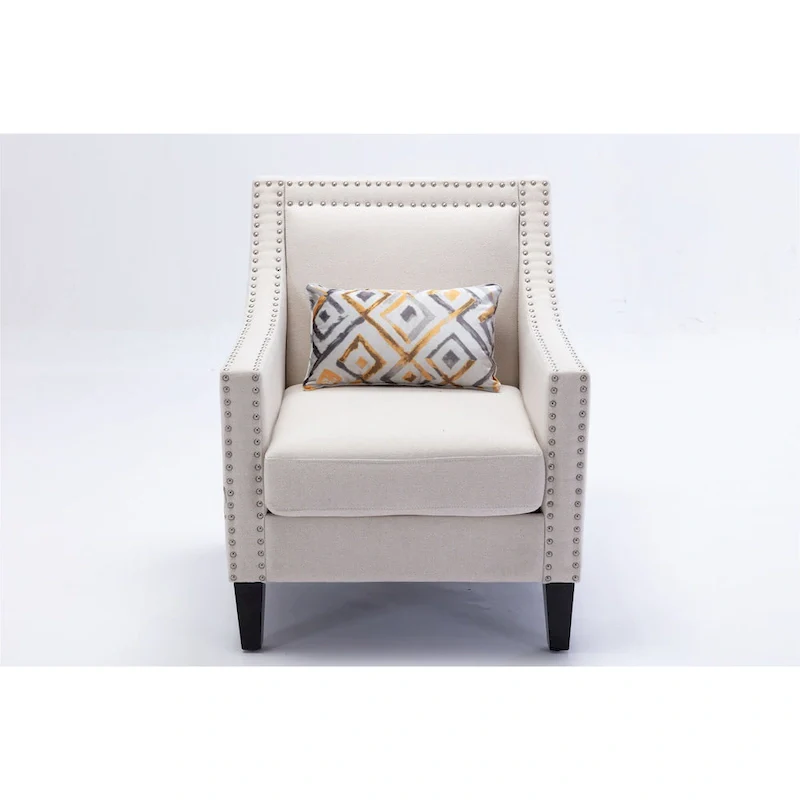 Linen Nailhead Accent Solid Wood Leg Living Room Armchair