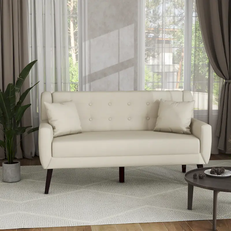 Modern Curved 63  Button Tufted Upholstered Loveseat with 2 Pillows