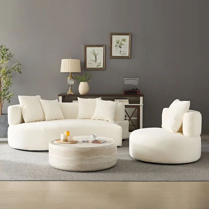 Modern 2 in 1 Sectional Curved Rotatable Sofa Couch, Swivel 360 Comfy 4-Seat Upholstered Sofa