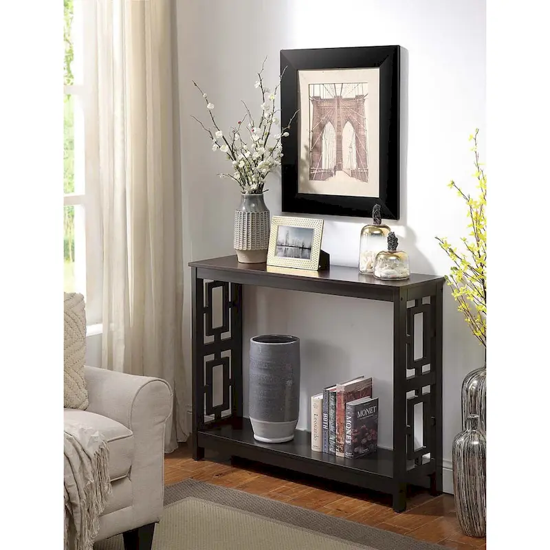 Square Panel Console Table with Bottom Shelf