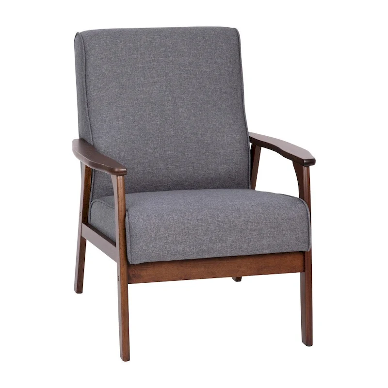 Mid-Century Modern Armchair with Wooden Frame and Faux Leather Cushions
