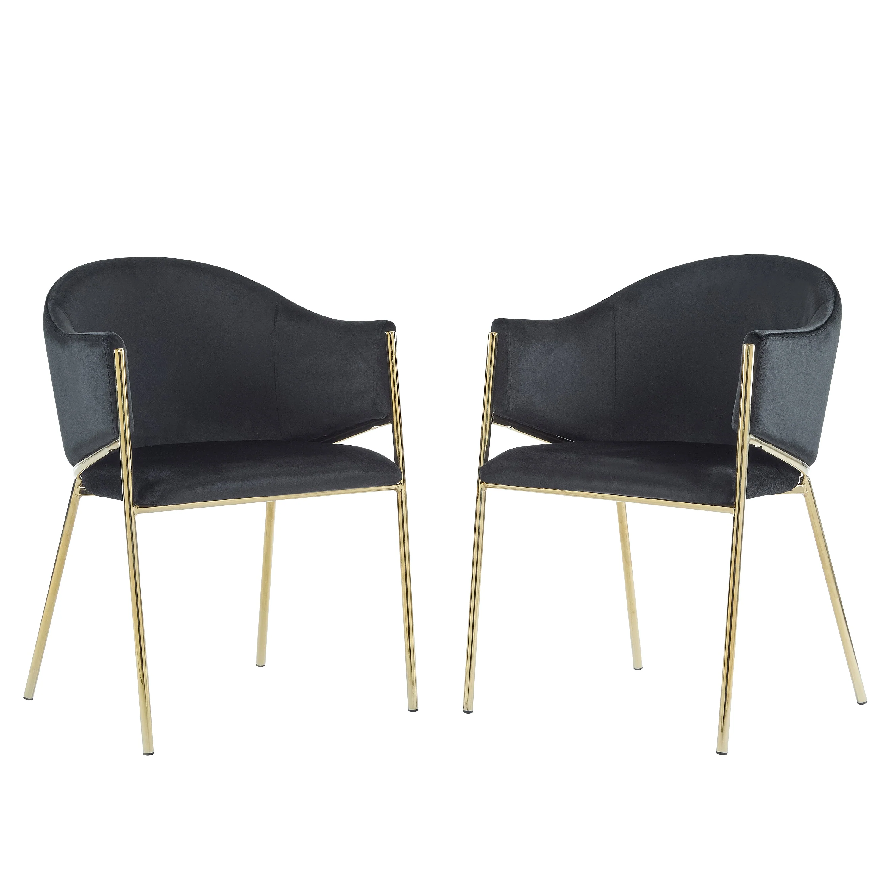 Velvet Dining Chairs with Gold Metal Frame, Set of 2