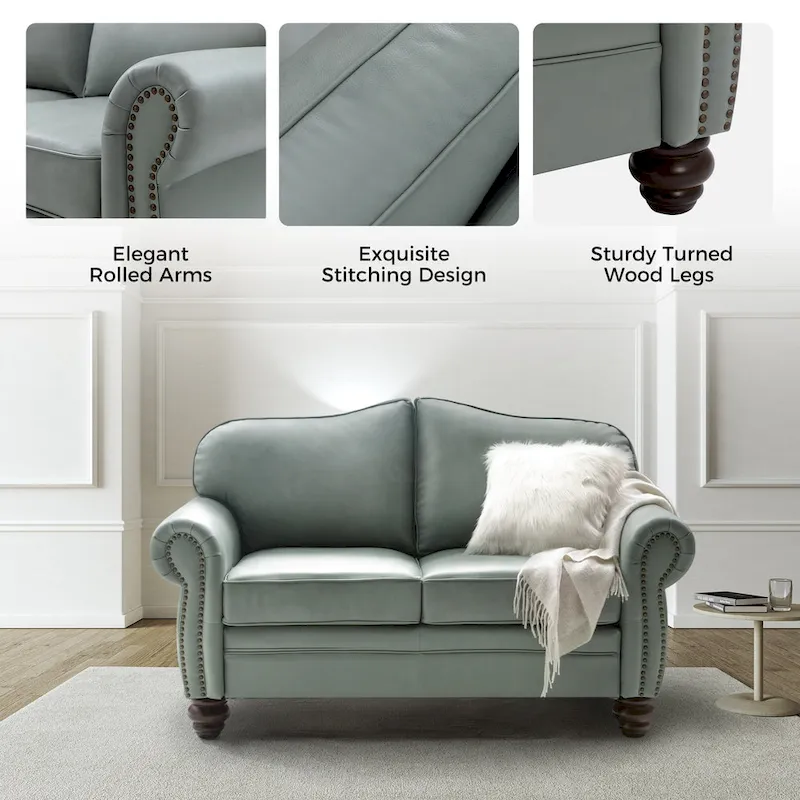 Angel Transitional Genuine Leather Sofa With Tufted Back by HULALA HOME