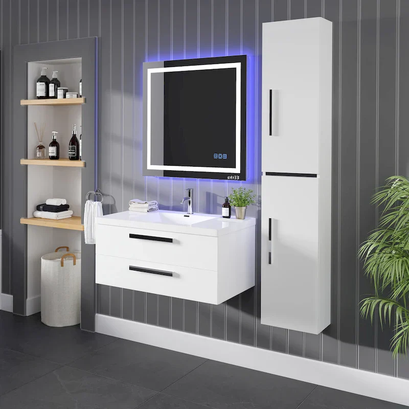 Eviva Olivia 14 in-W x 70 in-H Glossy White Freestanding Linen Cabinet