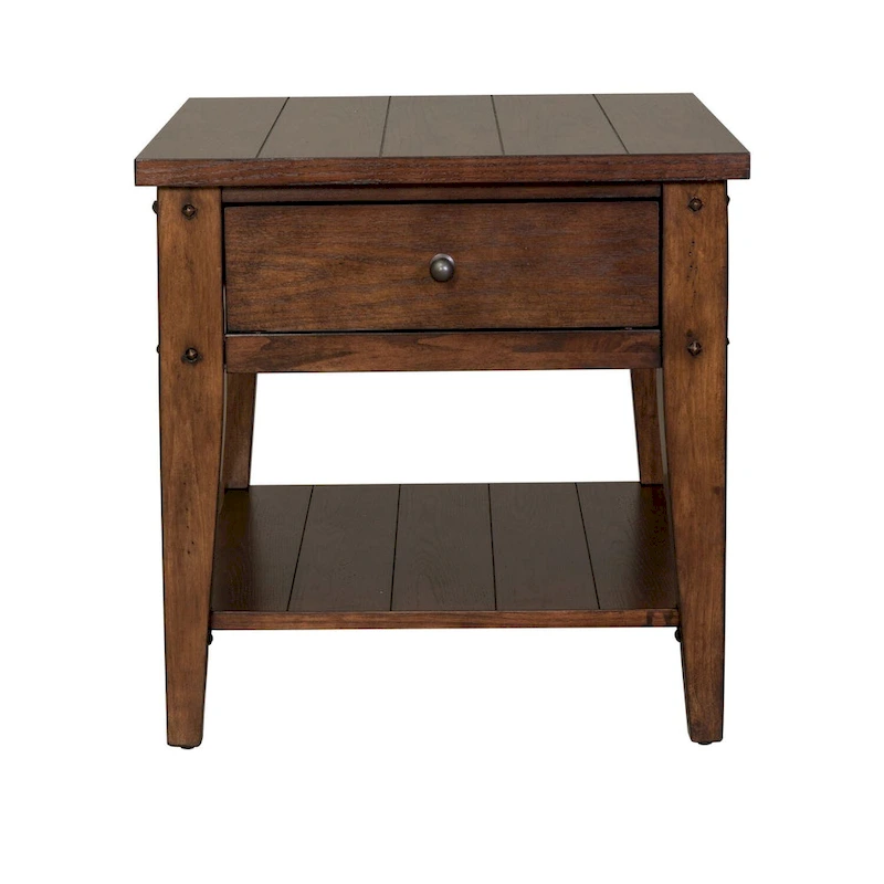 Liberty Furniture Lake House Accent End Table Rustic Brown Oak