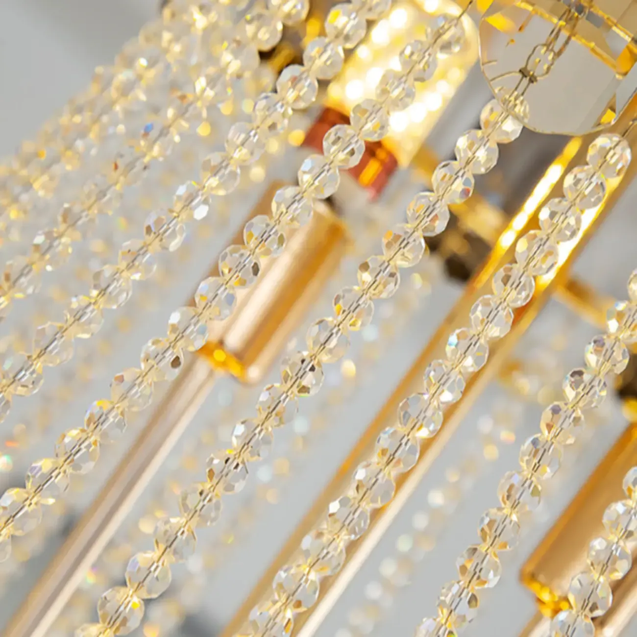 Luxury Long Cascading Crystal Gold Chandelier