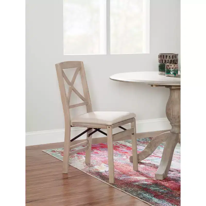 Set of 2 Triena X Back Solid Wood and Upholstered Seat Folding Chairs Gray Wash - Linon: Polyester, Foam-Filled, No Assembly Required