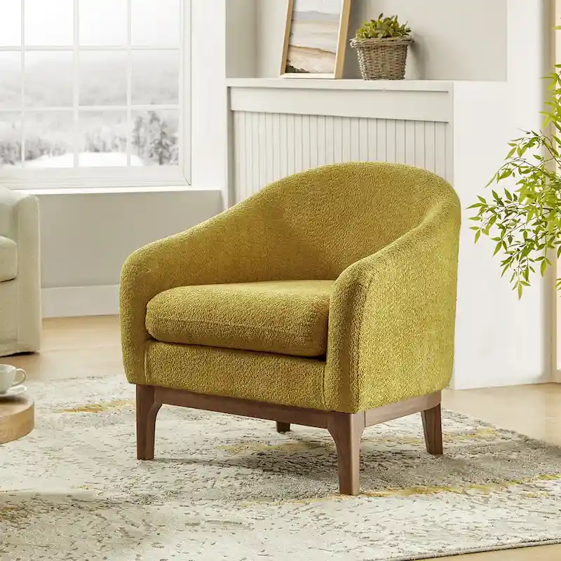 Augus Modern Boucle Accent Barrel Chair with Solid Wood Legs by HULALA HOME