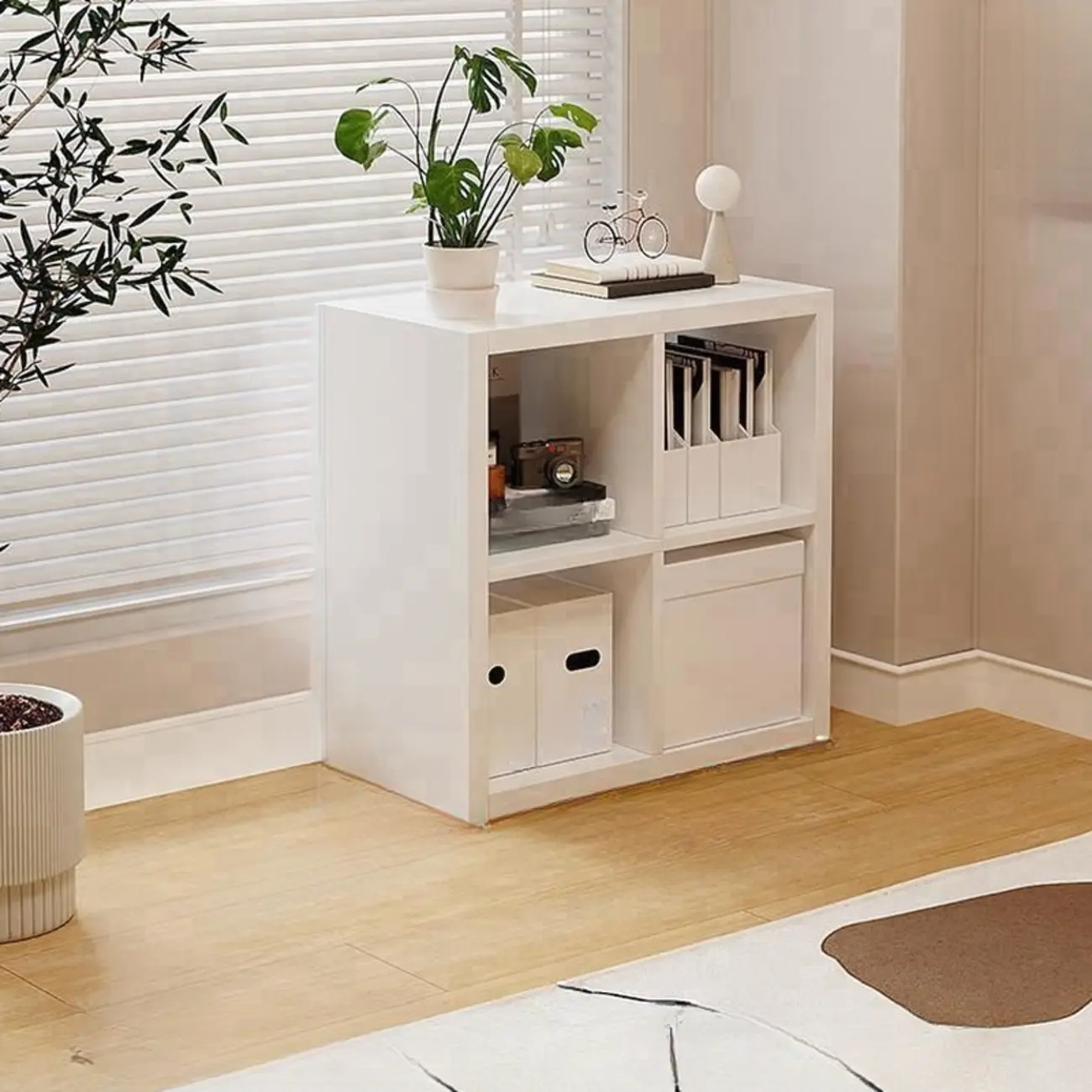 Horizontal White Wood Cube Storage Bookcase