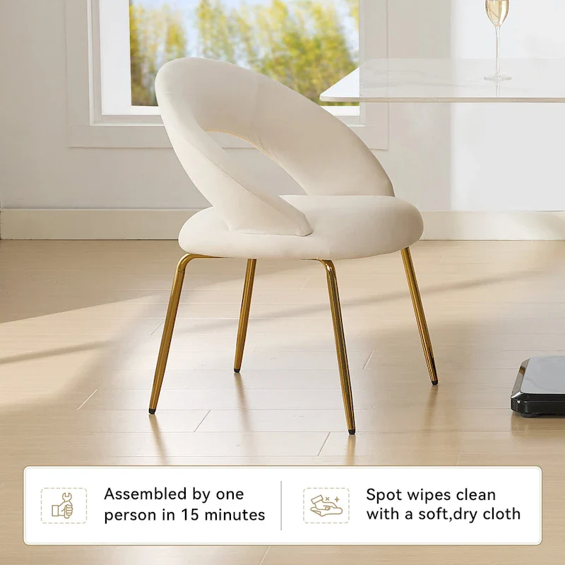 Velvet Dining Chair with Curved Backrest - Gold Legs - Single Seat