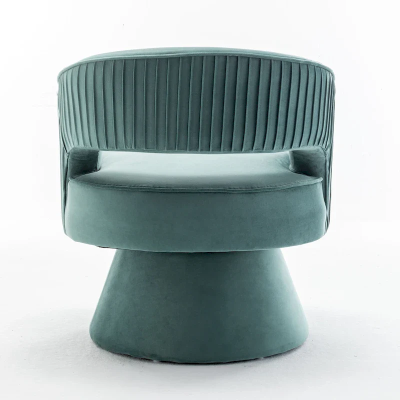 SEYNAR Modren Velvet Living Room Swivel Arm Barrel Chair with Tufted Back