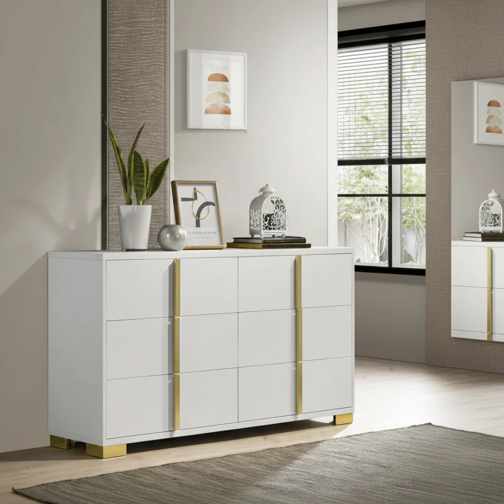 6 Drawers Wooden Dresser with Metal Hardware