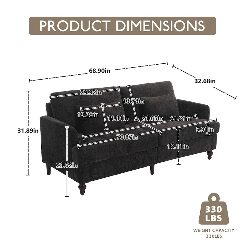 HOMEFUN Modern chenille Fabric Loveseat,2-Seat Upholstered Loveseat Sofa Modern Couch