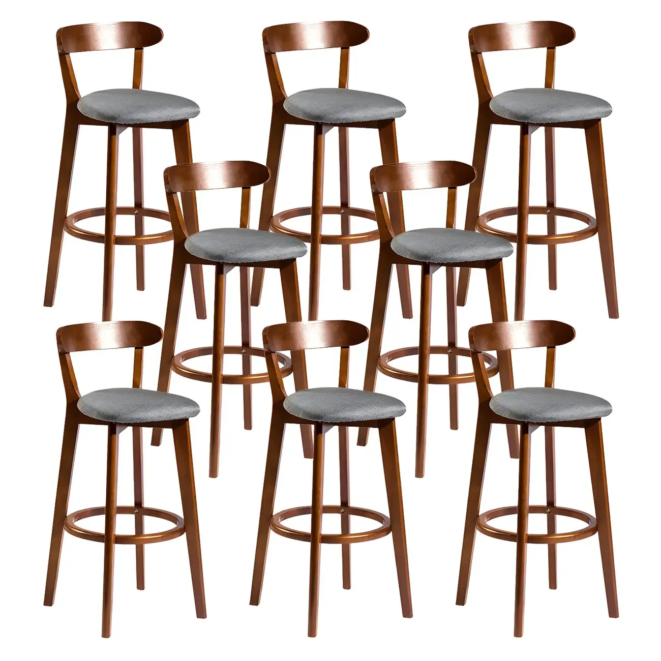 Wooden Upholstered Low Back Bar Height Stools Set of 2
