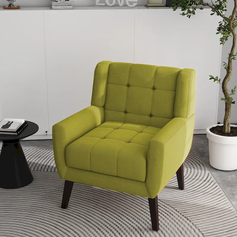 Tufted Upholstered Armchair with Wood Legs