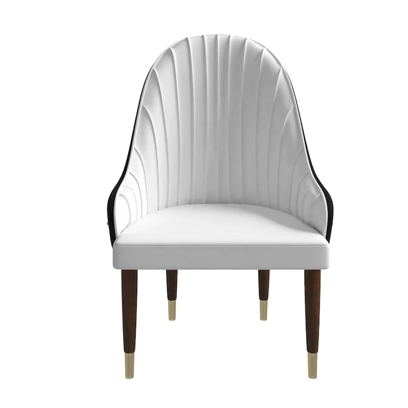 Leather Dining Chair with a Ripple Back and Gold Accents Design Elara Collection