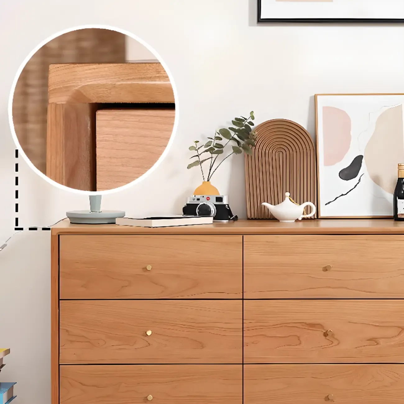 3 Tiers Traditional Natural Double Dresser with Gold Handles