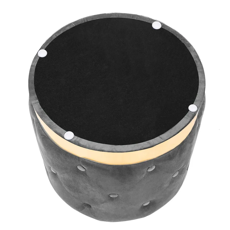 Adeco Round Velvet Ottoman Vanity Footrest Stool Gold Plating Base