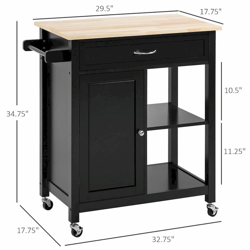 Rolling Kitchen Island Cart with Solid Wood Top and Drawer