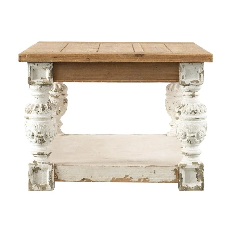 Rectangle Antique White Washed Wooden Coffee Table