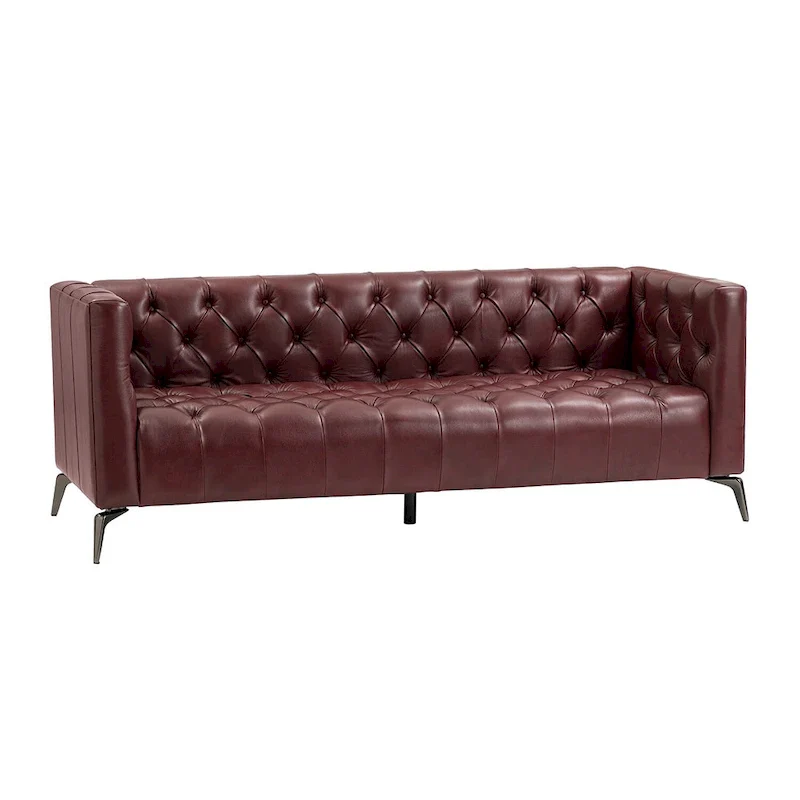Transitional Genuine Leather Sofa with Metal Legs and Tufted Back