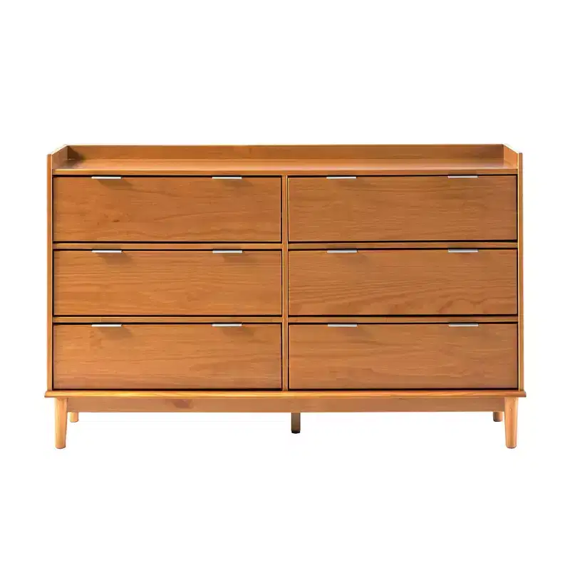 Mid-Century Modern Solid Wood 6-Drawer Double Dresser Caramel - Walker Edison