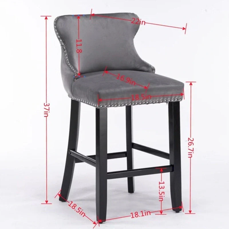 Velvet Wing-Back Barstools with Button Tufting – Set of 2