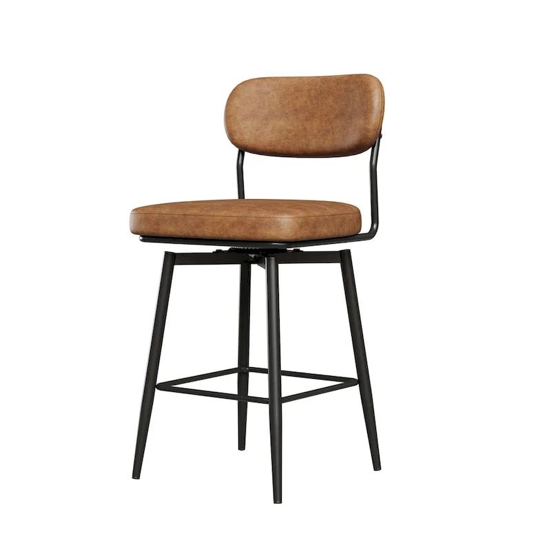 360 Swivel Leather Upholstered Counter Height Bar Stool with Iron Base