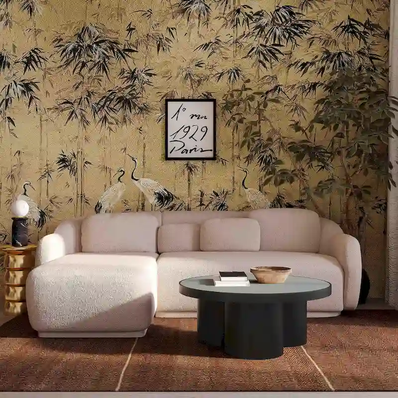 Cream Boucle Mid-Century Sectional Sofa — Left/Right Facing, Seats 3+
